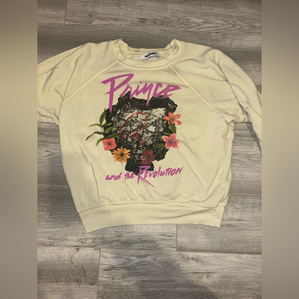 Cream Graphic Sweatshirt with Pink and Black Design